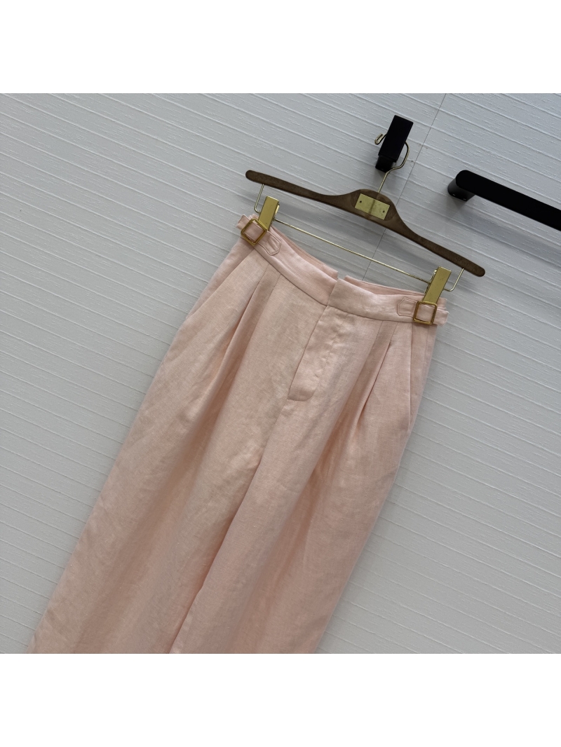 Loro Piana Rodge Pleated Imported Linen Straight-Leg Trousers in Baby Pink