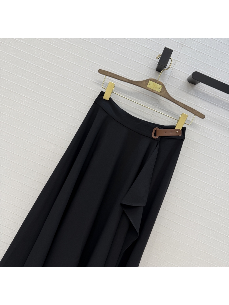 Loro Piana Premium Wool Blend French Minimalist Side-Buckle Long Skirt in Classic Black