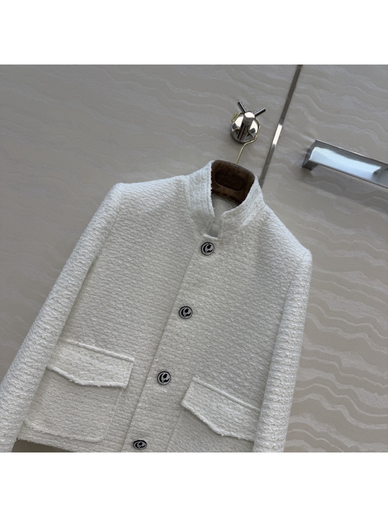 Loro Piana Custom-Woven Soft Tweed Spagna Mini Jacket in Off-White