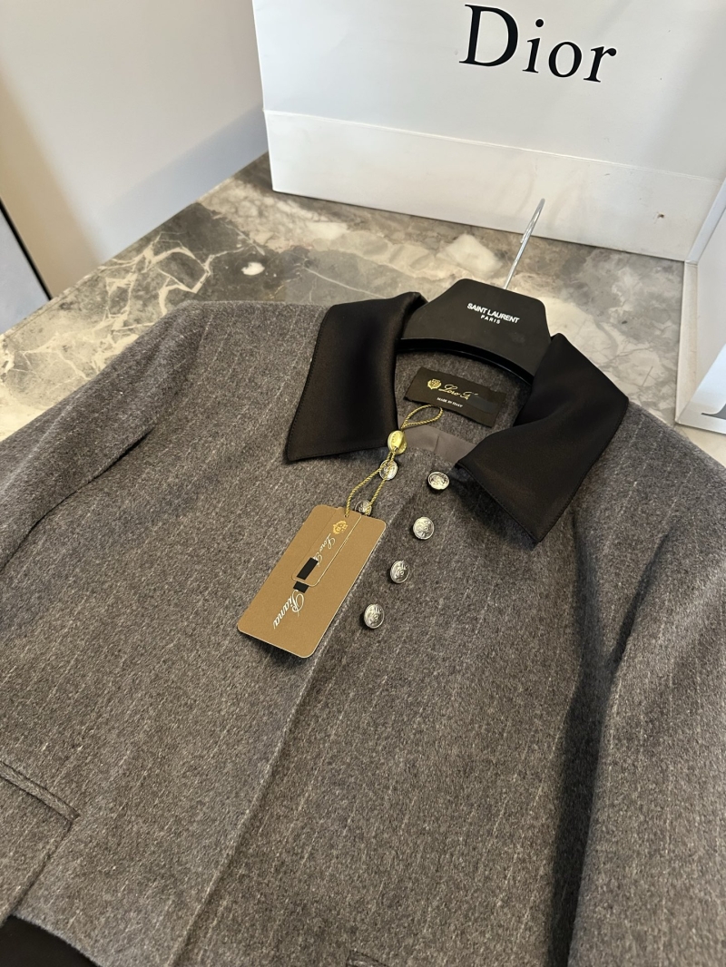 Loro Piana Wool Striped Short Blazer in Matte Grey with Satin Contrast