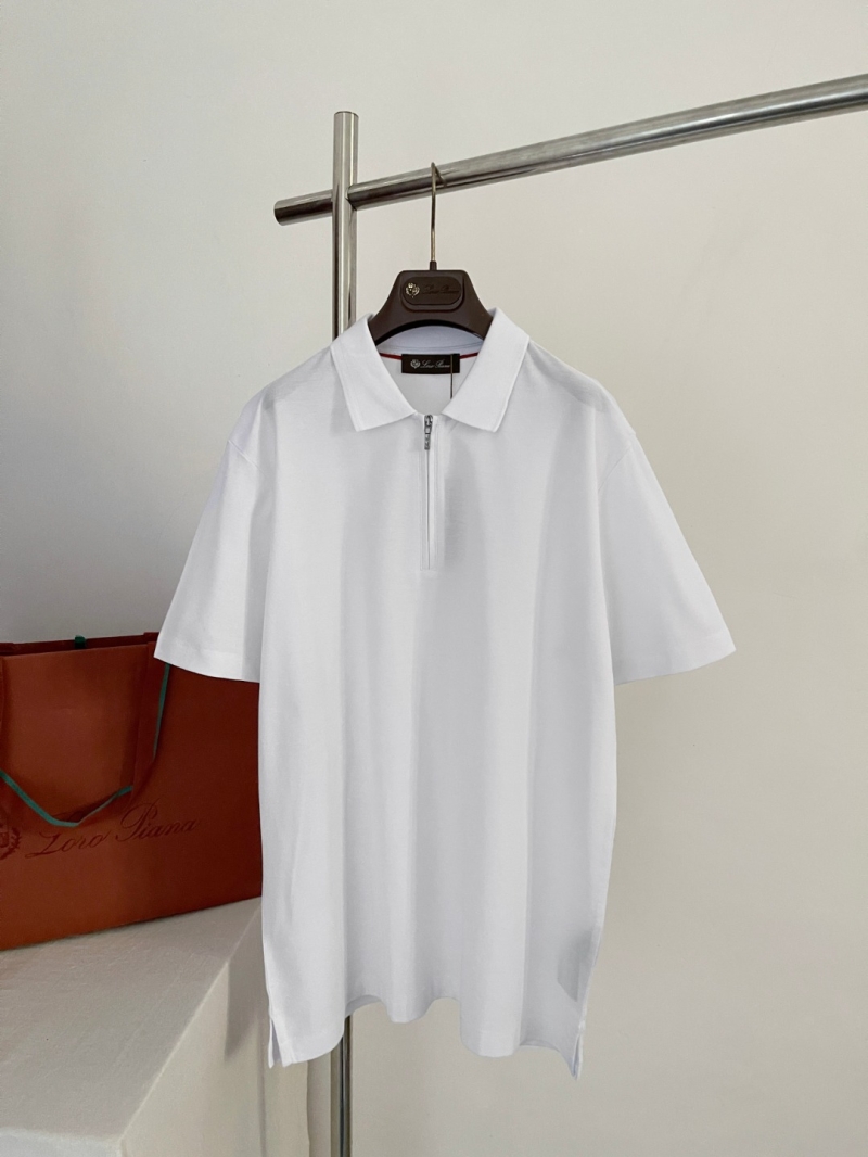 Loro Piana Quarter-Zip Polo Shirt - Exquisite Black White Light Blue Cotton-Silk Blend