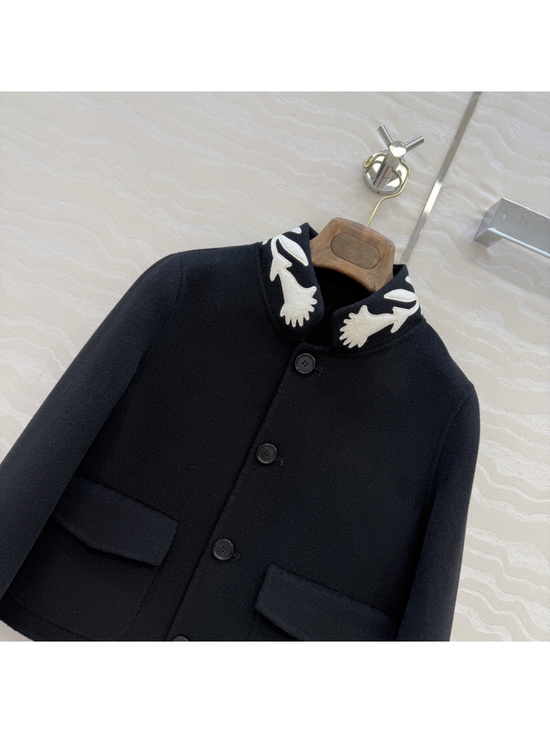 Loro Piana Wool and Cashmere Maire Jacket with Melton Embroidery in Black