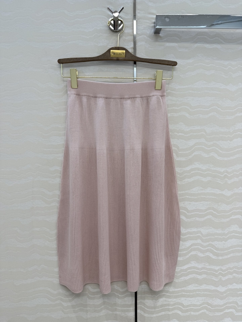 Loro Piana Silk-Cotton Pointelle Knit Midi Skirt in Dusty Pink