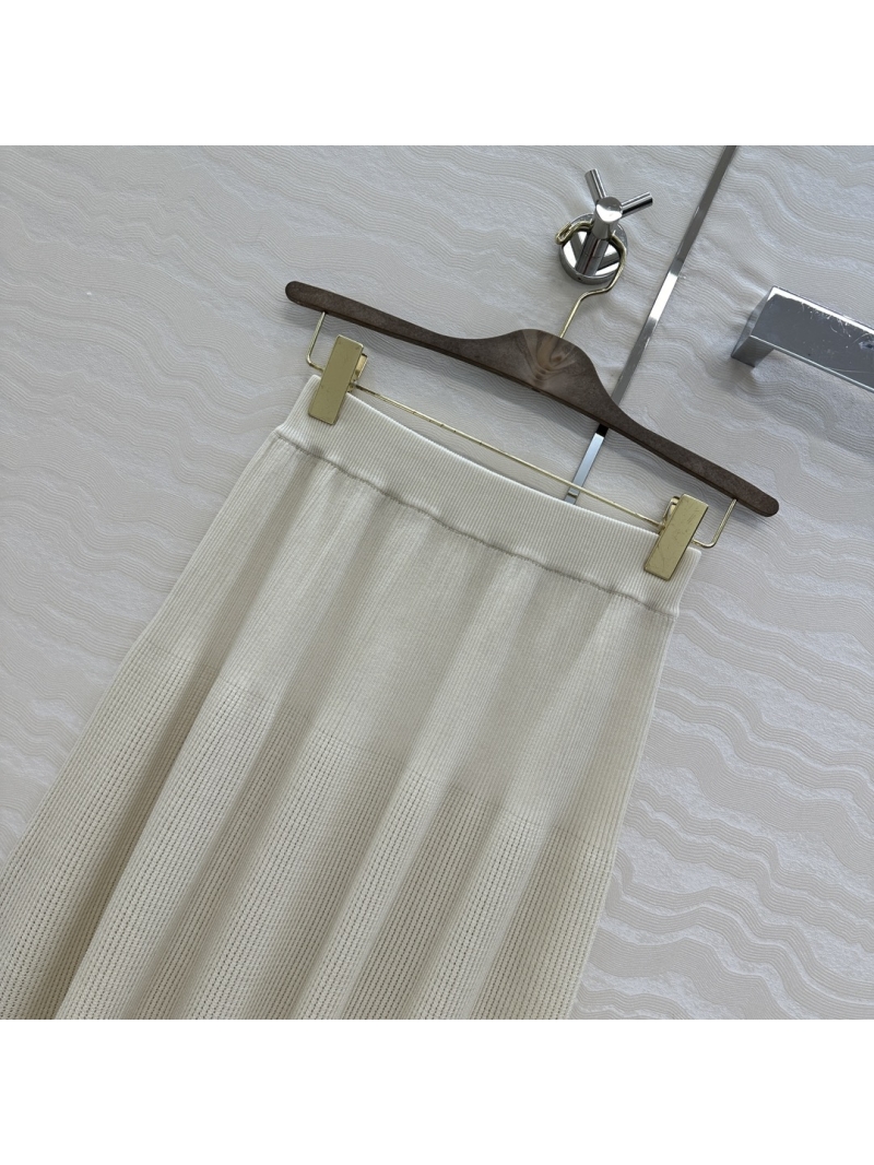Loro Piana Silk-Cotton Blend Pointelle Ribbed Knitted Midi Skirt in Cream