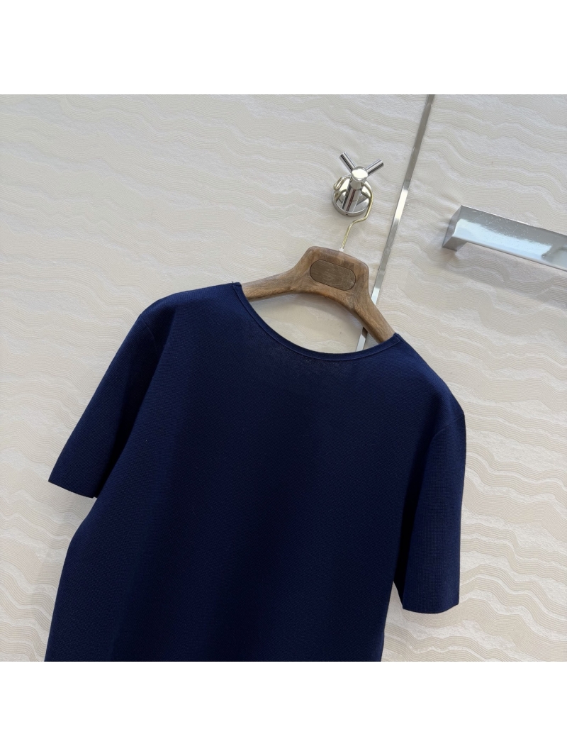 Loro Piana 100% Wool Reversible Kamet Short-Sleeved Knit Top in Navy Blue