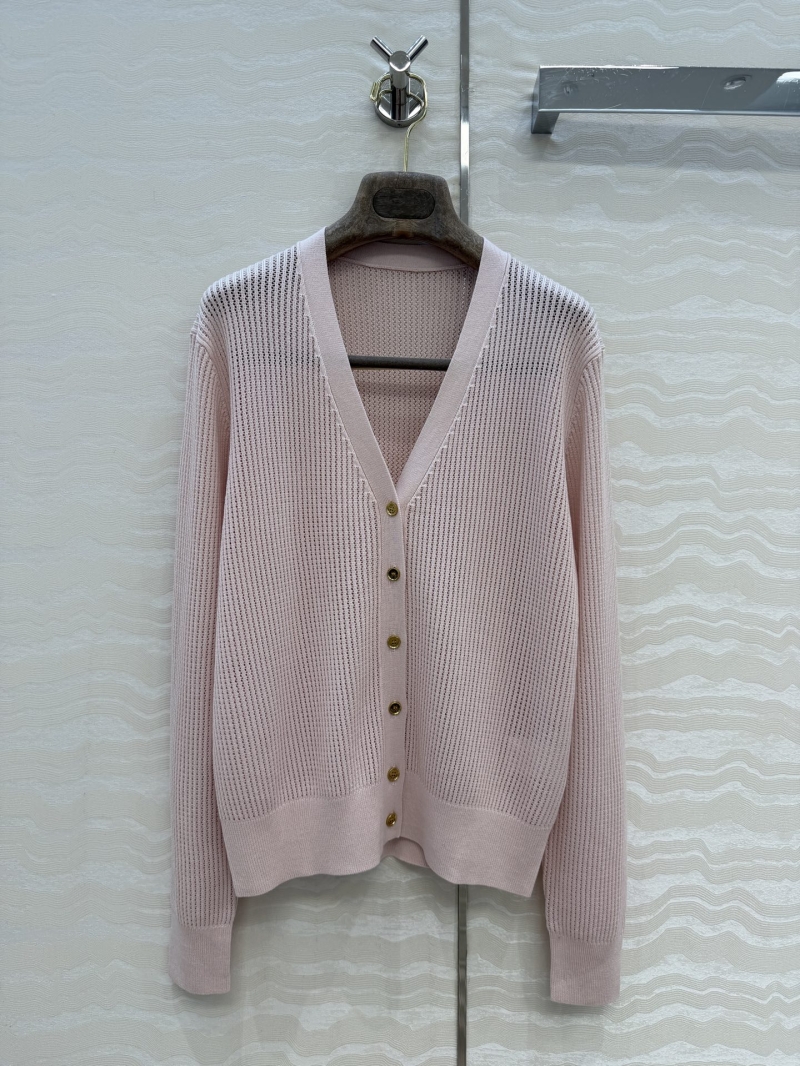 Loro Piana Sumptuous Silk-Cotton Pointelle Knit V-Neck Cardigan in Blush Pink