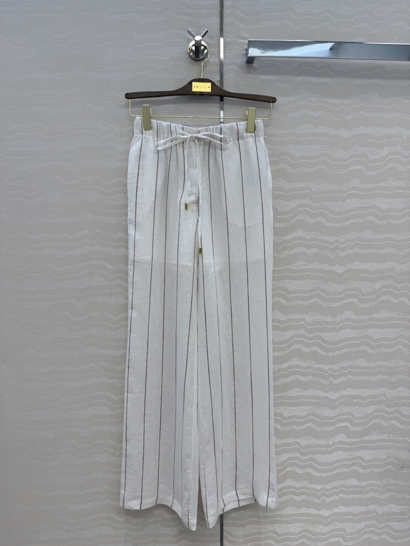 Loro Piana 100% Imported Striped Linen Helios Straight-Leg Trousers - Cream Multi-Stripe - Quiet Luxury Aesthetic