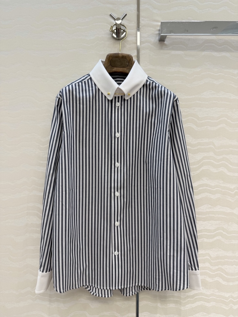 Loro Piana Exquisite Striped Cotton Contrast Collar Shirt - Navy/White