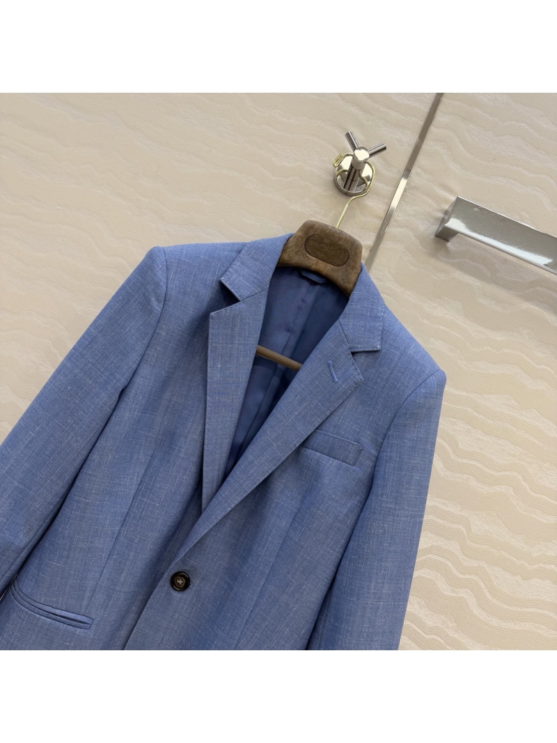 Loro Piana Quiet Blue Linen-Wool Ballater Tailored Blazer