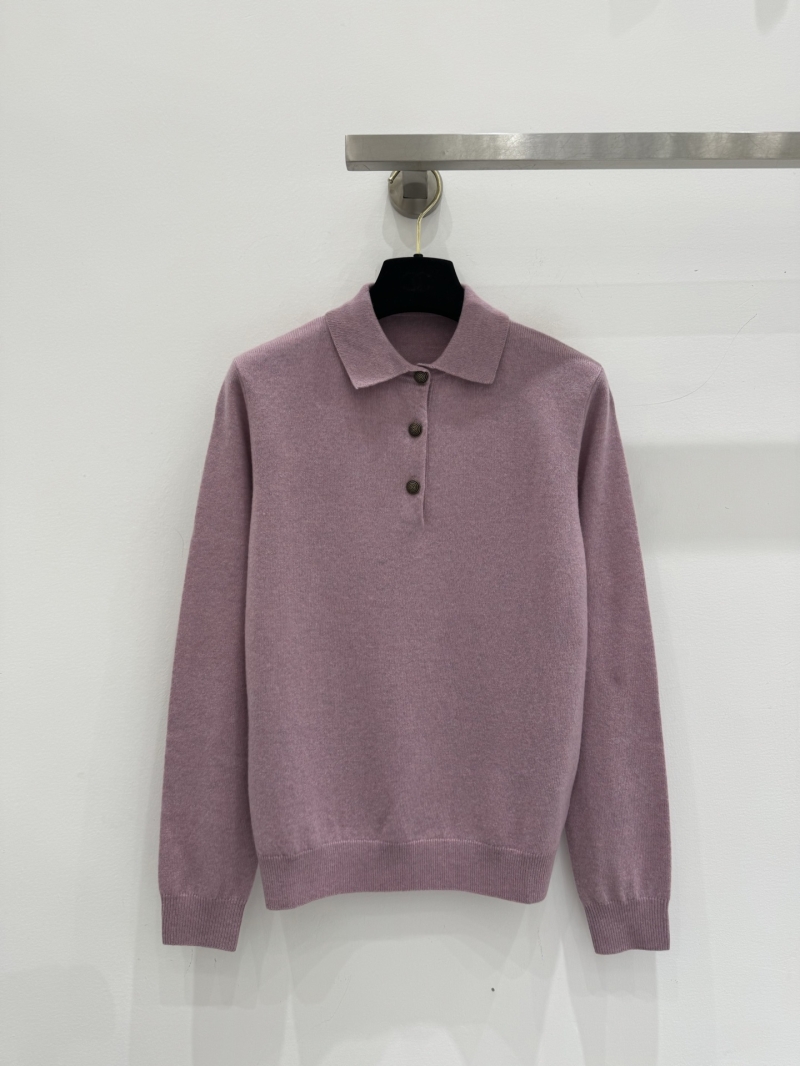 Loro Piana Cashmere Knit Polo Sweater in Dusty Rose