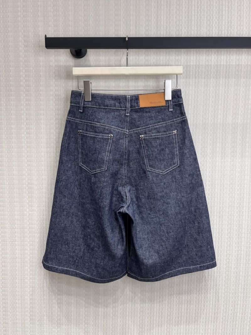 Loro Piana High-Waisted A-Line Wide-Leg Denim Culottes in Dark Indigo Blue - Exquisite Contrast Stitching and Polished Tailoring - Luxury Summer Denim