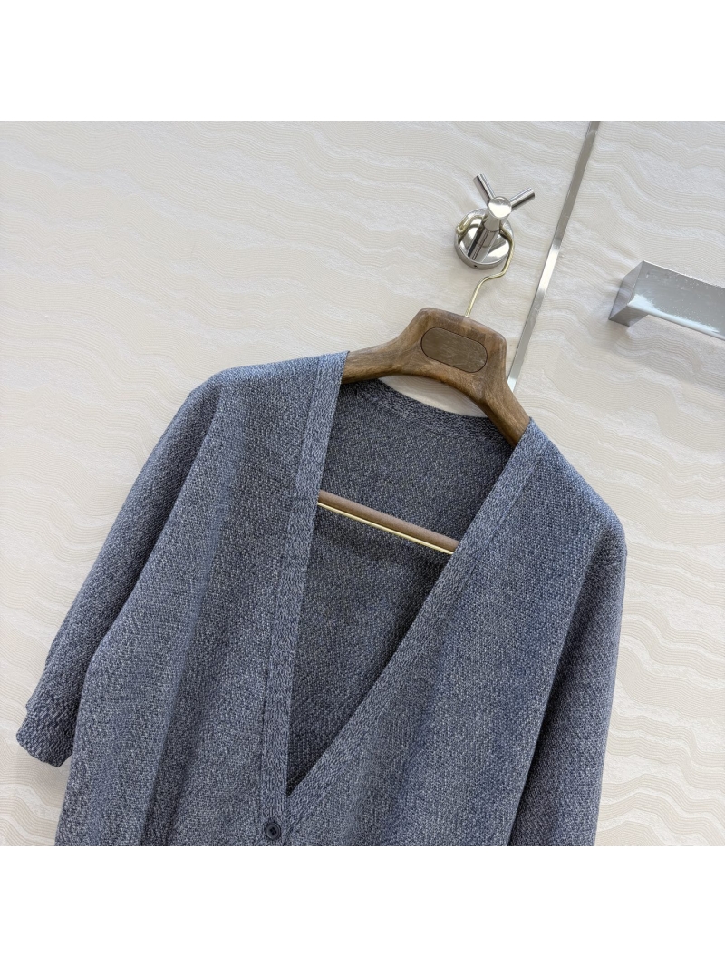 Loro Piana Imported Linen Wool Blend 18-Gauge Knitted Short-Sleeved Cardigan in Quiet Blue