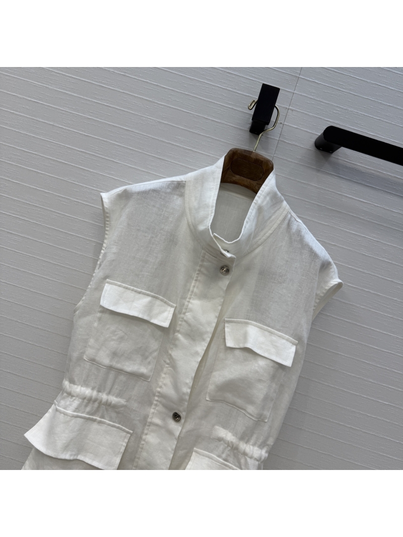 Loro Piana Premium Linen Old Money Traveler Vest in Natural Cream