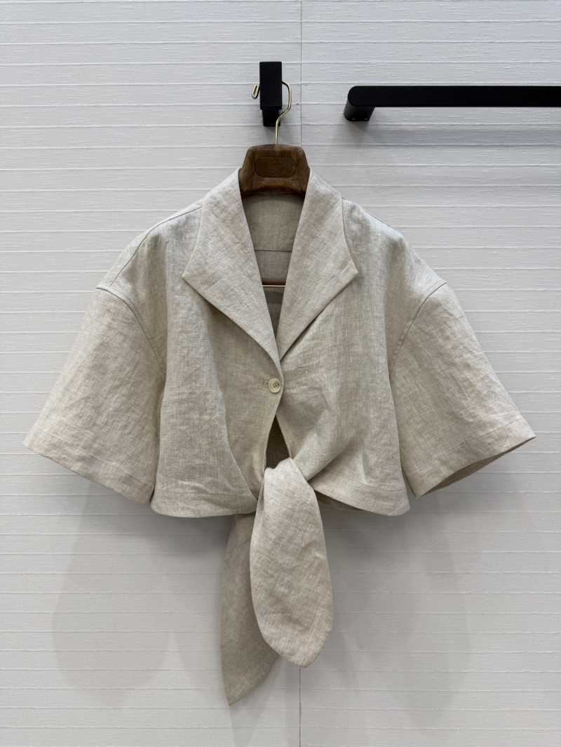 Loro Piana Exquisite 14-Count Pure Linen Cropped Shirt and Side-Button Culottes Set in Oatmeal