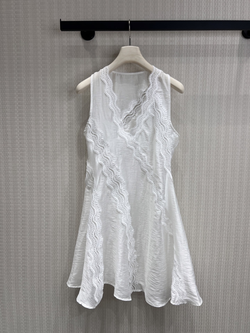 Loro Piana Sleeveless Lace V-Neck Mini Dress in Ethereal White