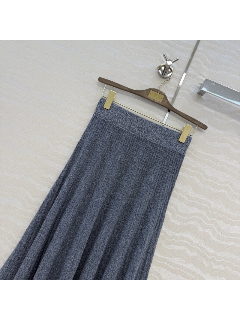 Loro Piana Imported Linen-Wool Blend High-Waisted Knitted Midi Skirt in Serene Blue