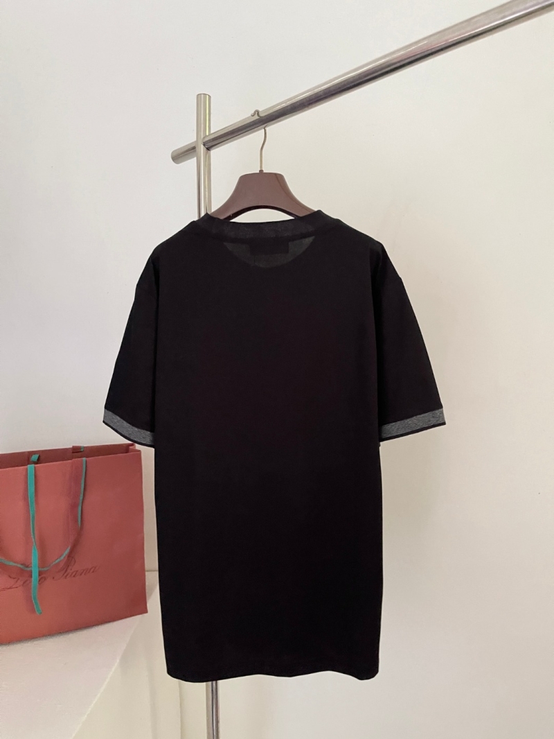 Loro Piana Contrast-Trim Crewneck Cotton T-Shirt in Black