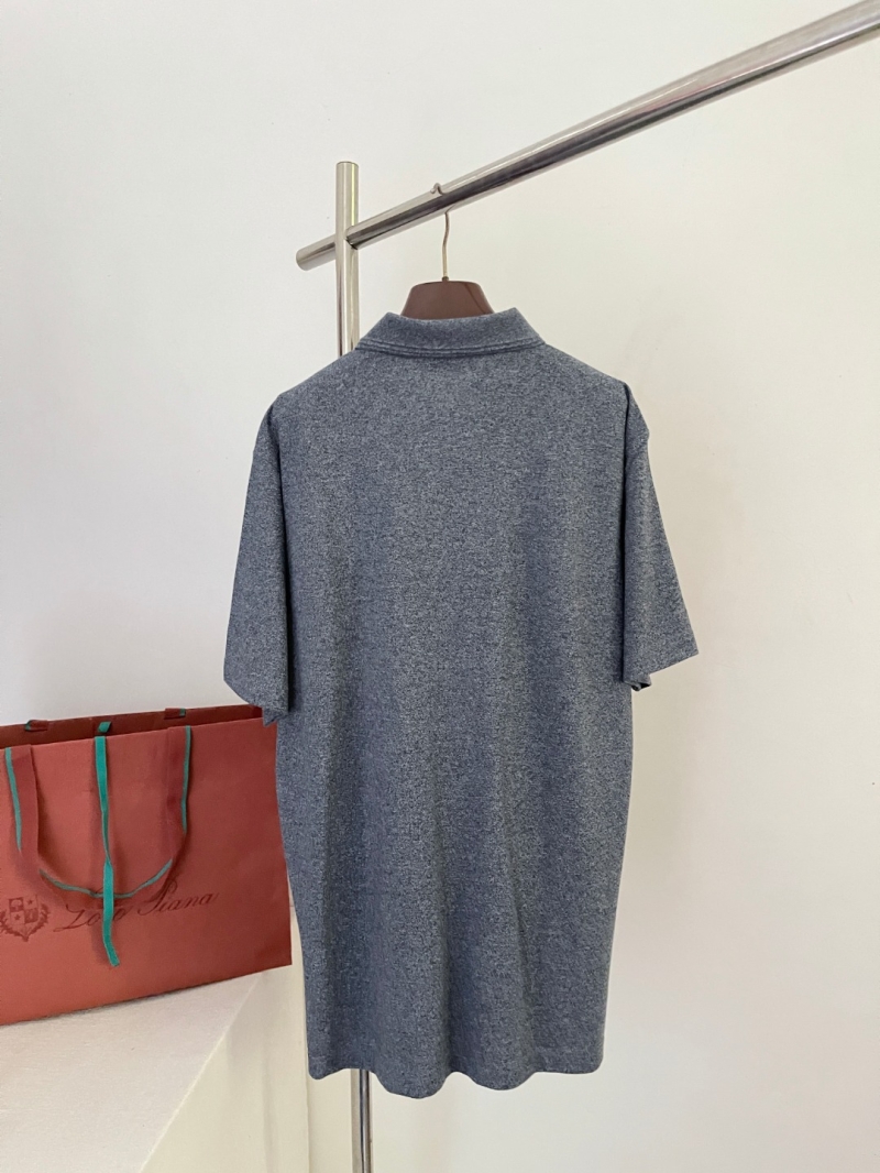Loro Piana Men's Melange Knit Polo Shirt in Slate Blue