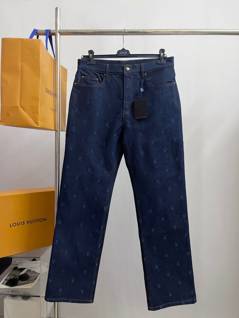 Louis Vuitton Embroidered Full-Print Denim Jeans