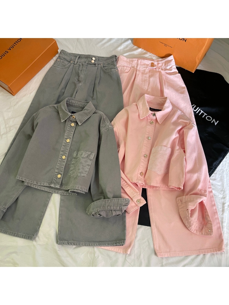 Louis Vuitton SS25 Grey Cropped Denim Shirt Jacket - Exclusive Jacquard Design