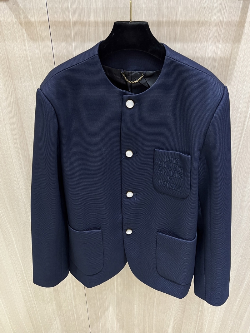 Louis Vuitton Sapphire Blue Embroidered Collarless Blazer - Luxe Wool Blend