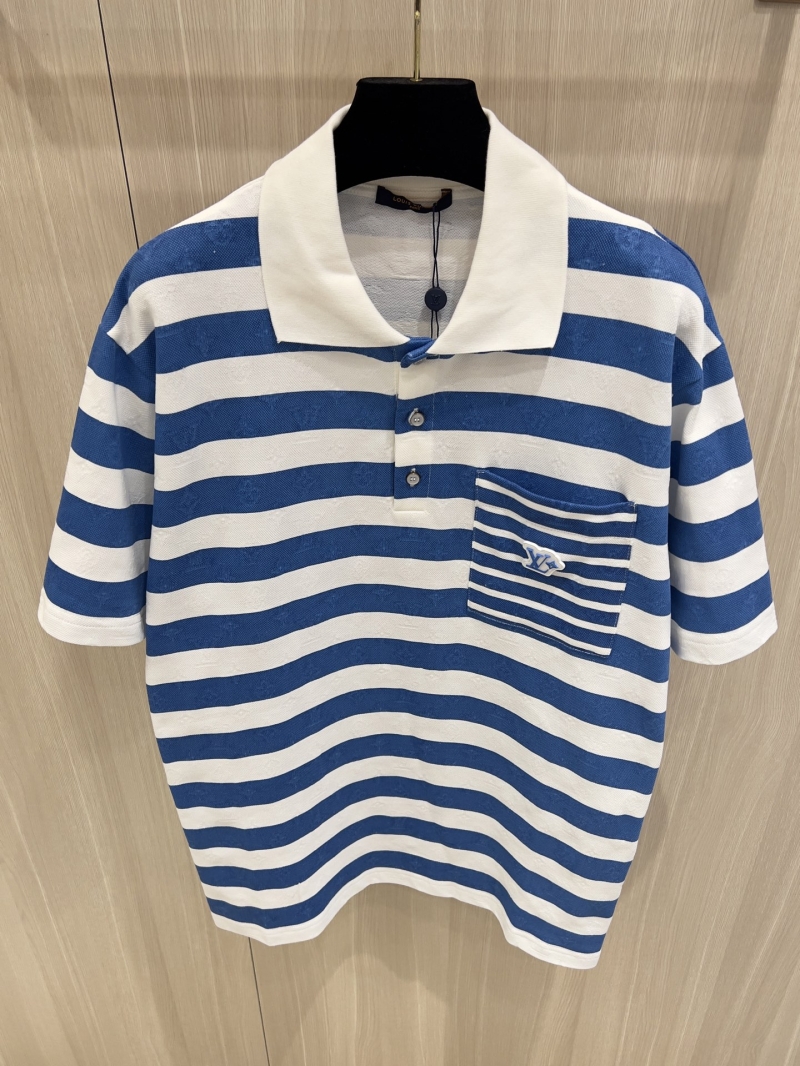Louis Vuitton Summer Blue & White Striped Polo Shirt - Luxe Monogram Cotton