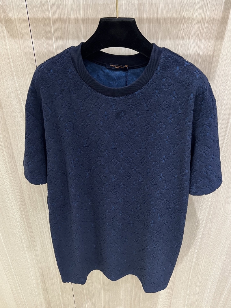 Louis Vuitton Navy Blue Monogram Embossed Terry Cloth T-Shirt