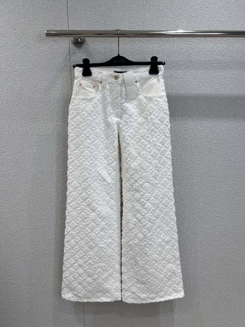 Louis Vuitton Monogram White Jacquard Denim Wide-Leg Pants