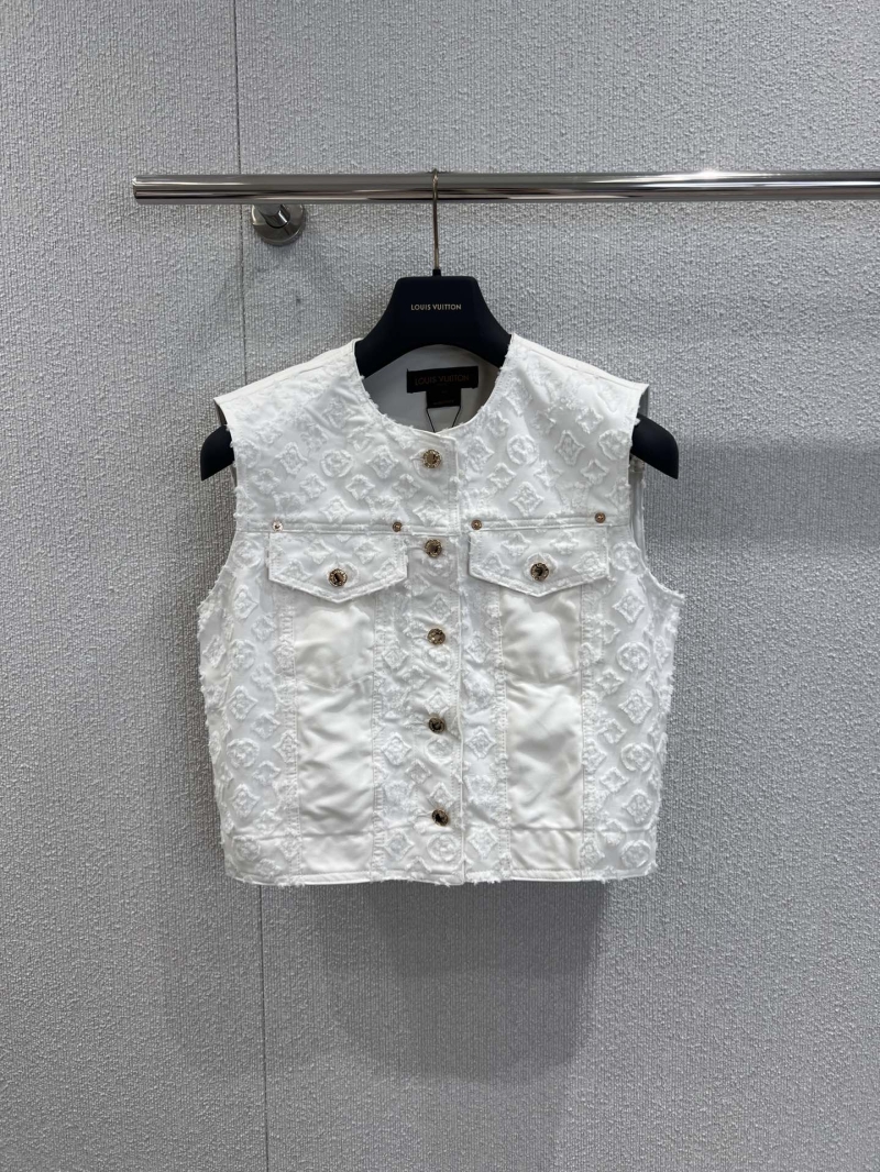 Louis Vuitton Monogram White Cutout Sleeveless Denim Vest Jacket - Luxe Spring/Summer Exclusive
