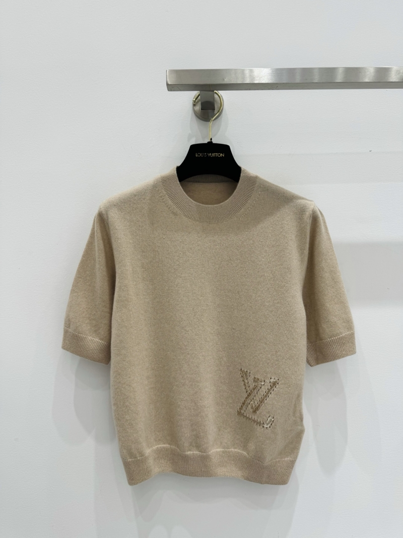 Louis Vuitton Cashmere Embroidered Short Sleeve Top in Beige