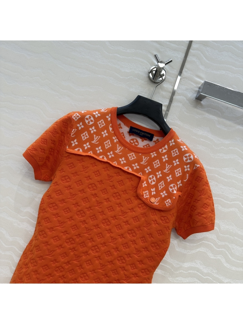 Louis Vuitton LV25S Spring/Summer Resort Exclusive Knit Short Sleeve Top - Orange Monogram Jacquard