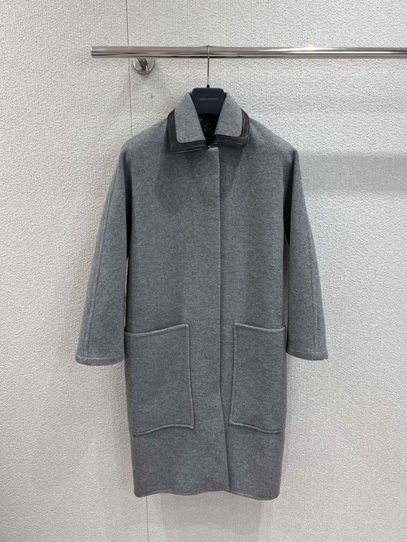 Louis Vuitton Exclusive Wool-Blend Double-Faced Coat with Leather Collar - Light Gray