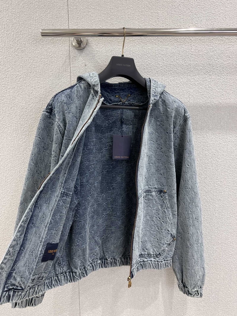 Louis Vuitton Exclusive Monogram Denim Hooded Jacket in Light Blue - Unisex Luxury Outerwear