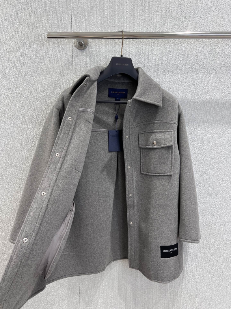 Louis Vuitton Light Gray Wool Double-Faced Shirt Jacket - Oversize Luxury Blazer with Gold Buttons