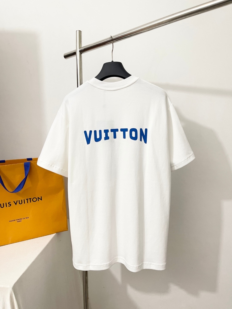 Louis Vuitton Unisex Graphic T-Shirt in White with Blue Floral Artistry