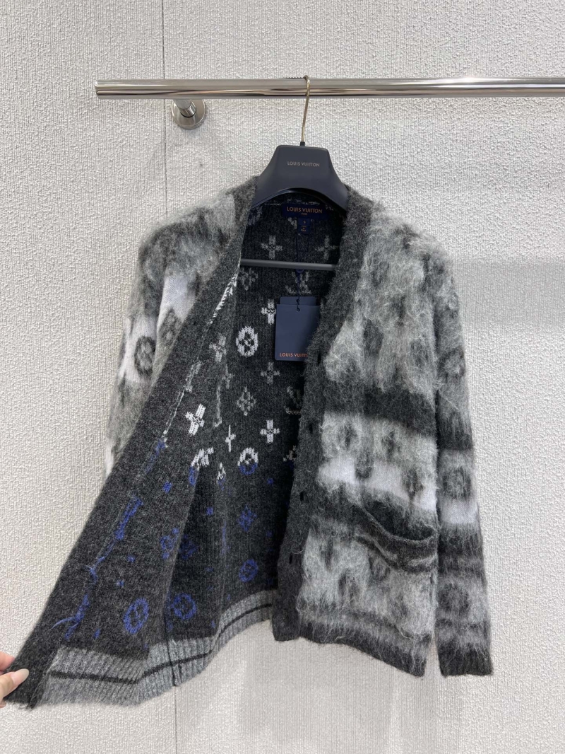 Louis Vuitton V-Neck Mohair Blend Cardigan in Gradient Gray-Blue