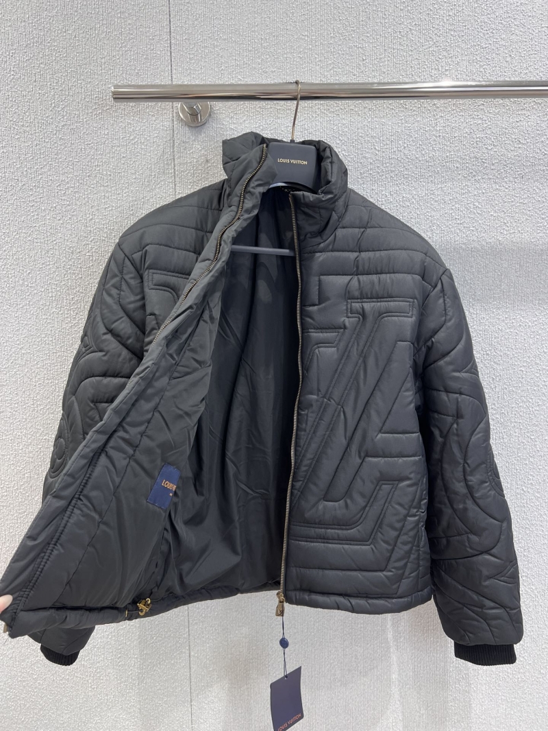 Louis Vuitton 25Fw Autumn/Winter Quilted Zip-Up Cotton Coat | Exquisite Embroidered Bootline Motif, Unisex Black, Tailored Fit