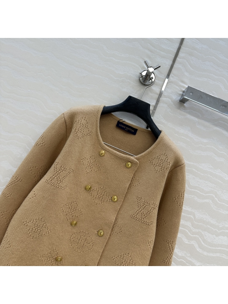 Louis Vuitton Women's Monogram Jacquard Knit Cardigan in Beige - Double-Breasted Luxury Wool