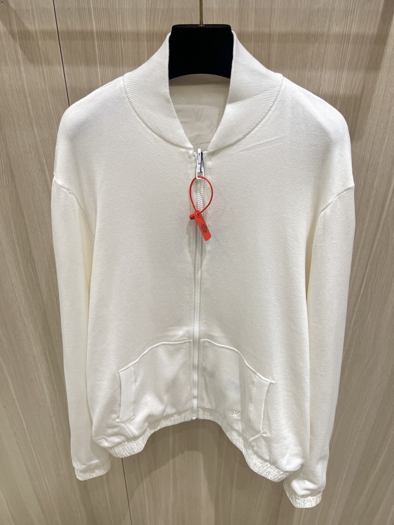 Louis Vuitton Reversible Monogram Bomber Jacket in Pure White - Embroidered LV Logo, Red Zipper Accent, Unisex Luxury Streetwear