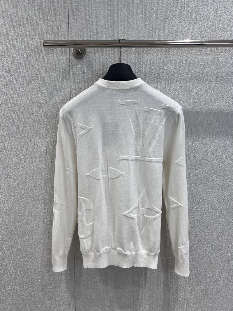 Louis Vuitton White Monogram Intarsia Knit Sweater | Tone-on-Tone Embossed Pattern | Ribbed Cuffs & Hem