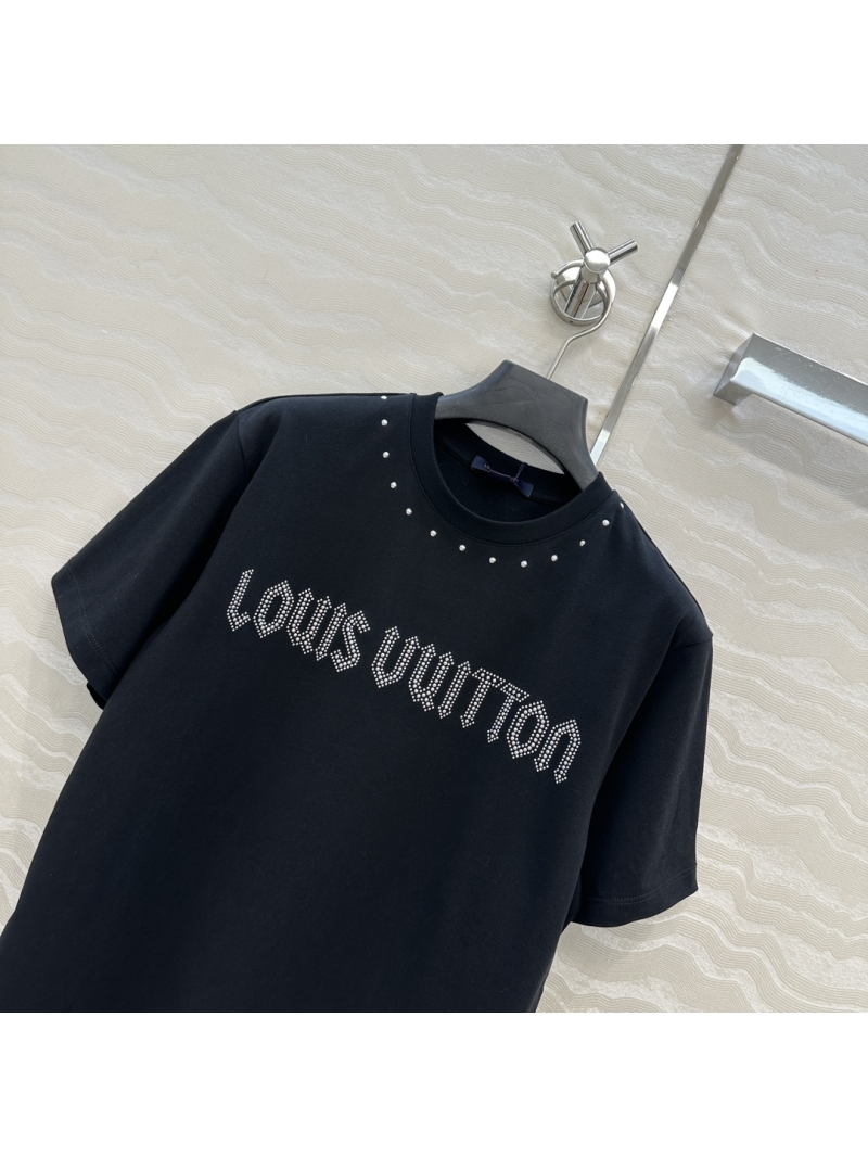 Louis Vuitton Monogram Crystal Logo Cotton Knit Short-Sleeve T-Shirt, Black