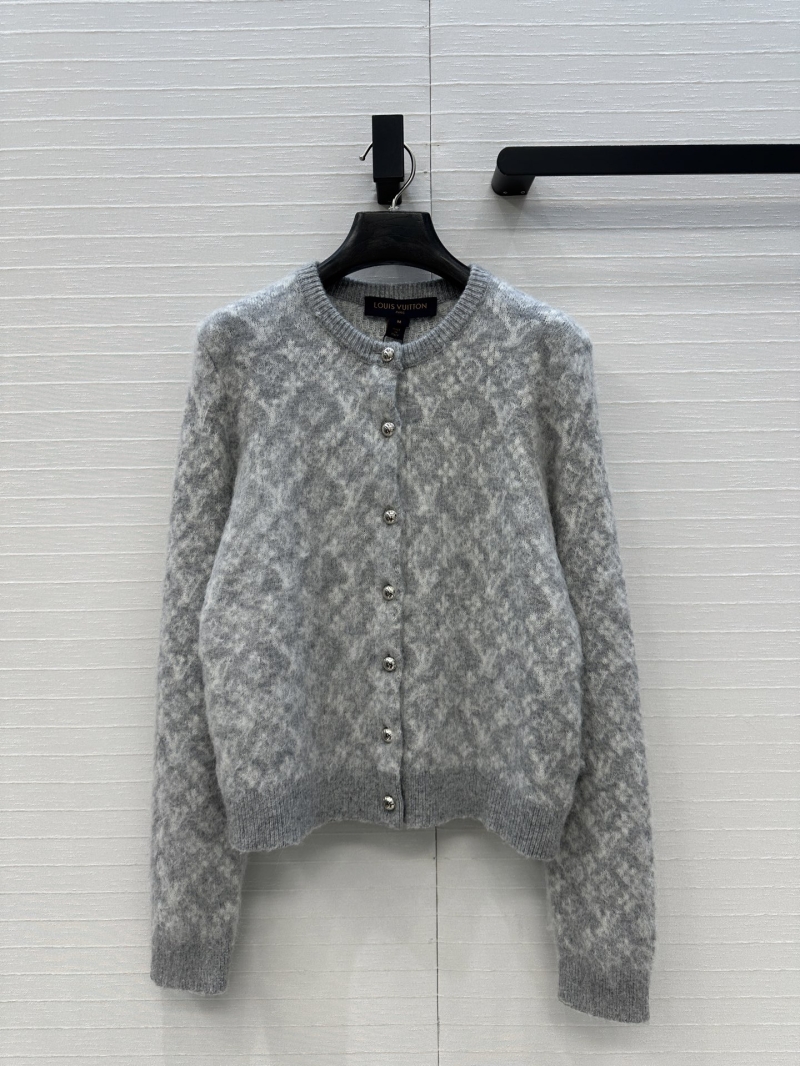 Louis Vuitton Light Gray Alpaca Blend Monogram Knit Cardigan