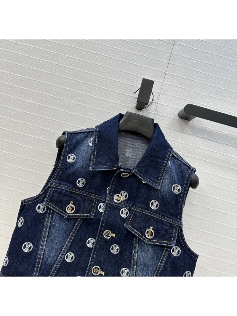 Louis Vuitton LV Ski Collection Monogram Embroidered Coin Motif Denim Vest – Deep Indigo Blue