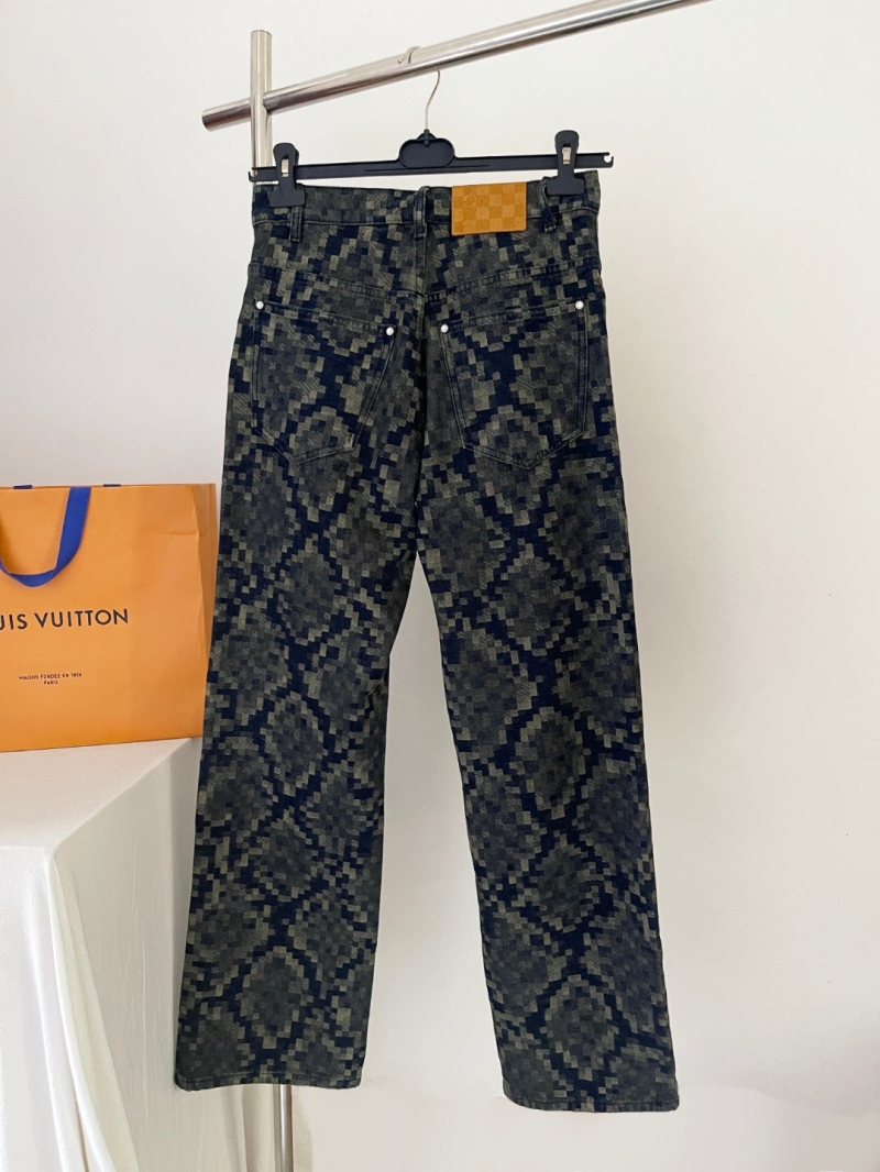 Louis Vuitton Limited Edition Pixelated Snake Skin Print Wide-Leg Denim Jeans