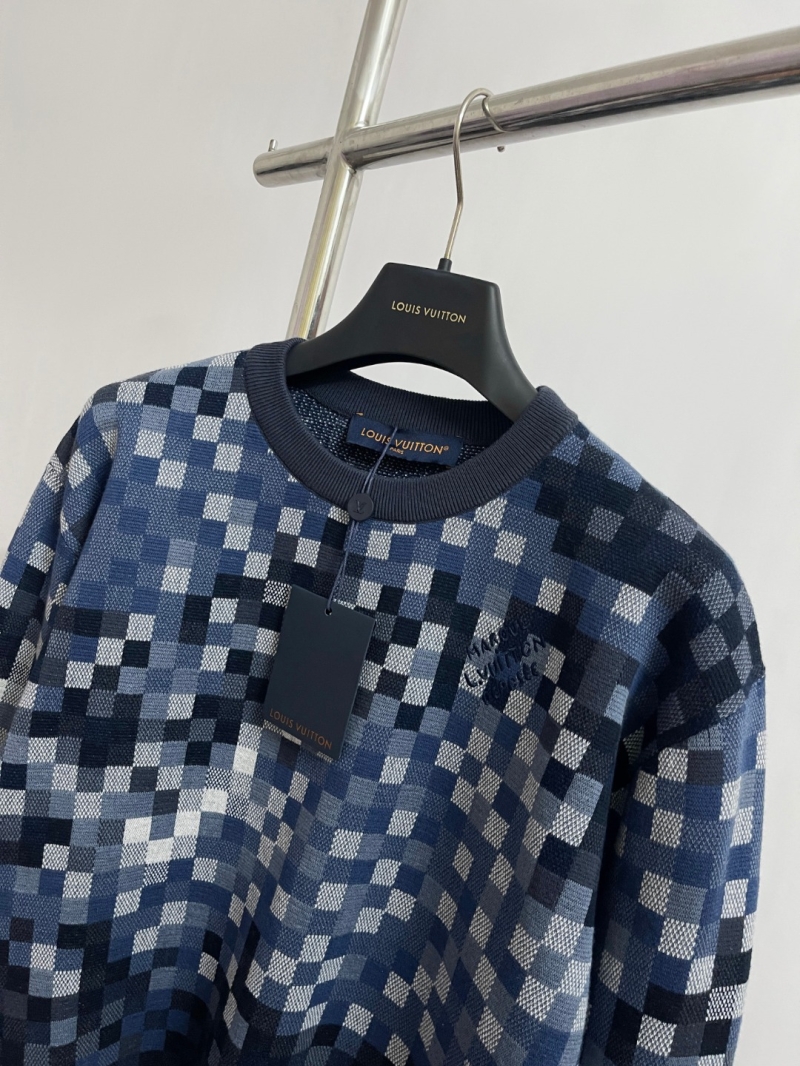 Louis Vuitton Men's Sweater, Pixelated Mosaic Knit, 100% Combed Cotton, Artisan Craftsmanship, Contemporary Luxury