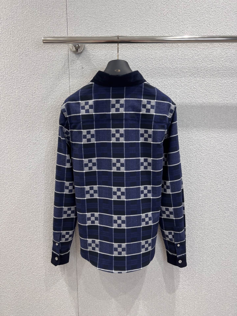 Louis Vuitton Signature Flannel Jacquard Overshirt | Contrasting Navy Collar & Ribbed Cuffs, Elevated Plaid