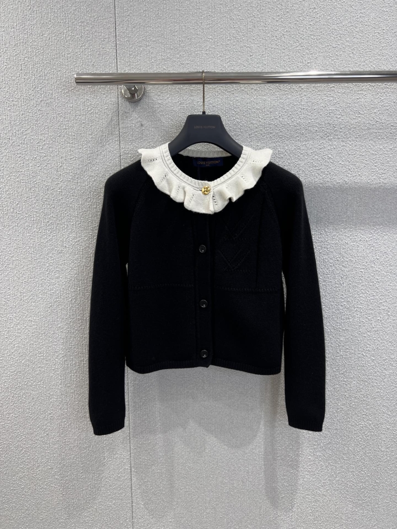 Louis Vuitton Exquisite Knit Cardigan | Contrast Ruffled Collar | Black/Cream
