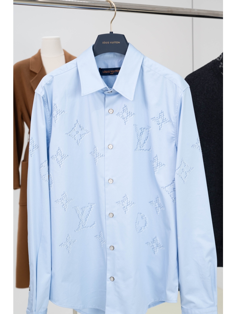 Louis Vuitton Signature Monogram Long-Sleeve Shirt | Tailored Sky Blue Cotton