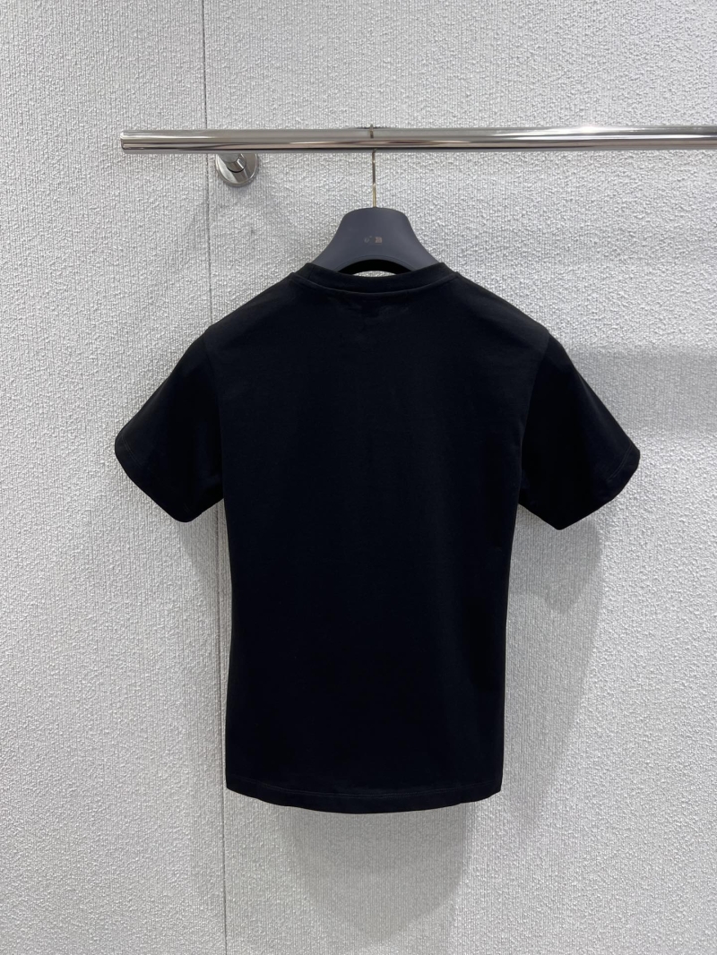 Louis Vuitton Black Short-Sleeve T-Shirt | Monogram Denim Pocket & Silver Chain Detail