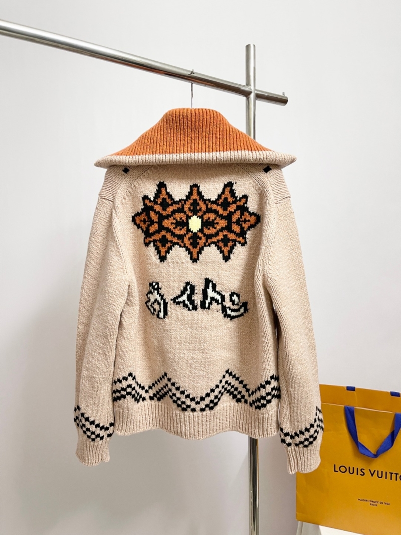 Louis Vuitton Limited Edition Jacquard Zip Cardigan | Opulent Monogram Knit with Burnt Orange Shawl Collar